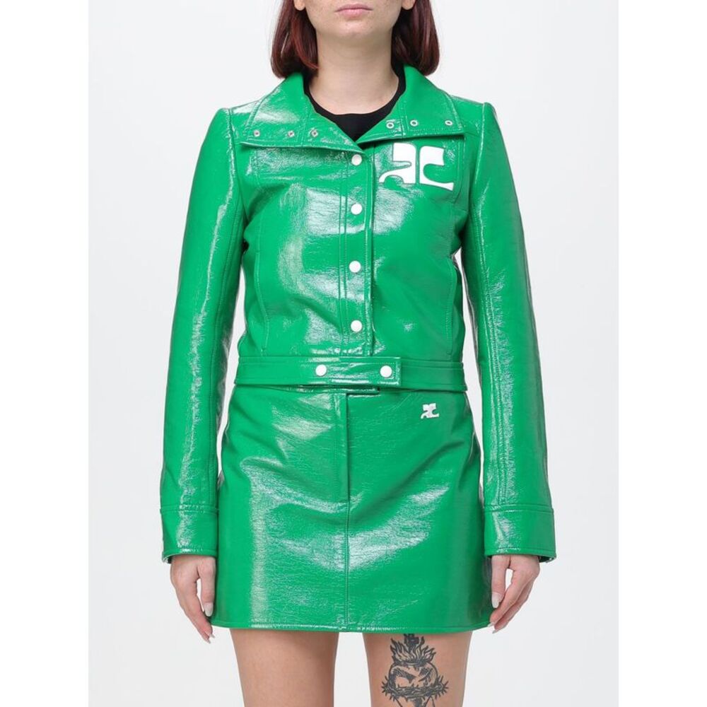 Courreges Women Courri¨Ges Contrast-Logo Cropped Faux Leather Jacket